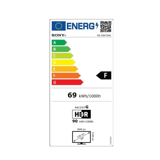 LED TV 50" SONY KD50X75WLPAEP, Google TV, UHD 4K, DVB-T2/C/S2, HDMI, WI-FI, USB - energetski razred F