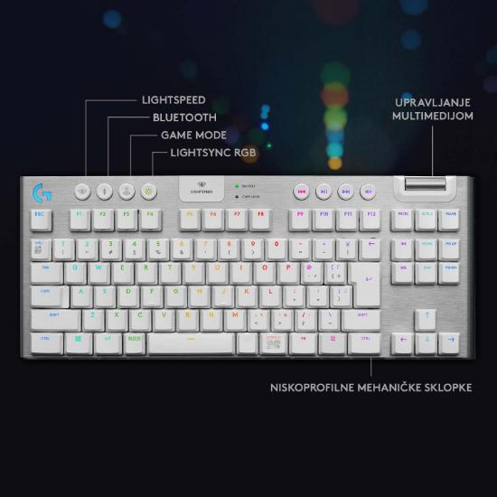 Tipkovnica LOGITECH Gaming G915 TKL Tenkeyless Lightspeed,Tactile switch, RGB, mehanička, bežična, UK Layout, USB, bijela