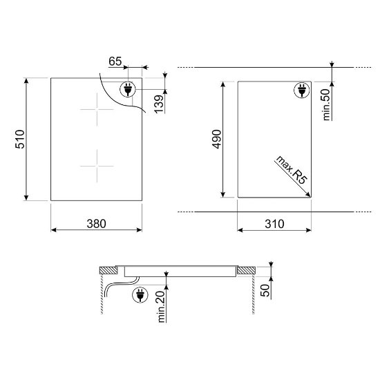 Ugradbena ploča SMEG SIM3323D, indukcijska, 38 cm, 2 zone, staklokeramika, crna