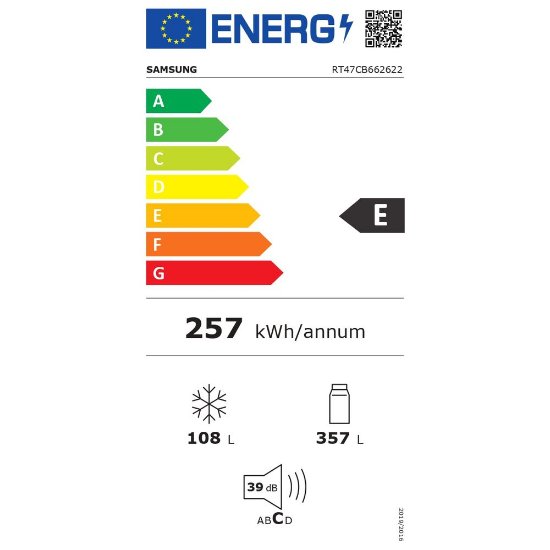 Hladnjak SAMSUNG RT47CB662622EO, kombinirani, 183cm, 357/108l, energetski razred E, crni