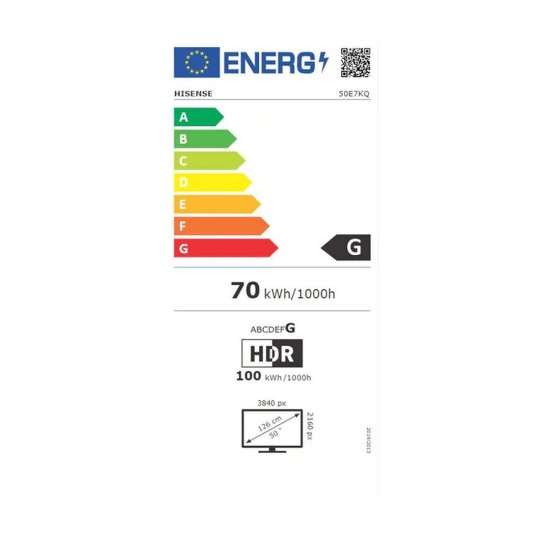 LED TV 50" HISENSE 50E7KQ Smart TV, 4K UHD, DVB-T2/C/S2, HDMI, Wi-Fi, Bluetooth, USB, LAN - energetski razred G