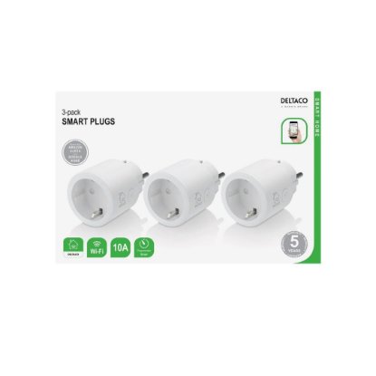 Bežična pametna utičnica DELTACO SH-P01-3P, set 3 komada, paljenje/gašenje uređaja putem mobilne aplikacije, timer, WiFi, bijela