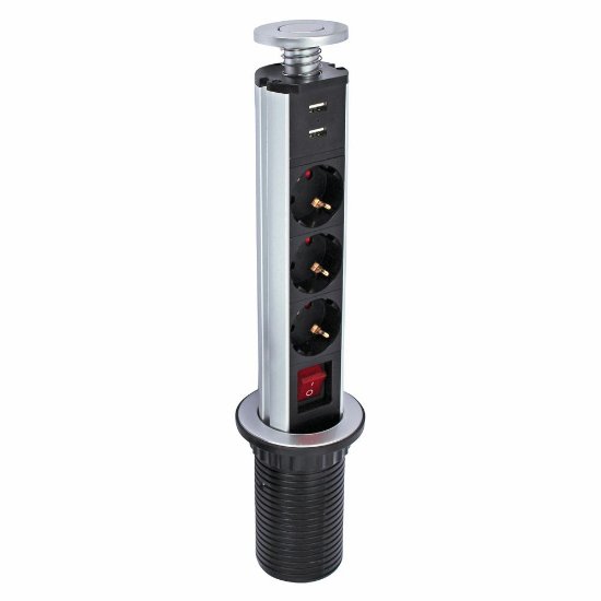 Naponska letva COMMEL, 3 utičnice, 2xUSB-A, pop-up, 1,8m, crni