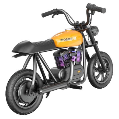Dječji električni moped HYPER GOGO Pioneer 12 Plus, autonomija do 12km, brzina do 15km/h, BT zvučnik, RGB rasvjeta, narančasti