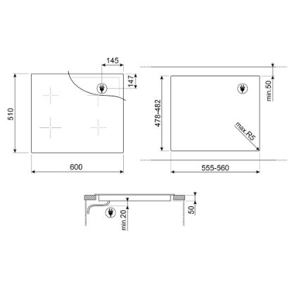 Ugradbena ploča SMEG SI1M4644D, indukcijska, 60 cm, 4 zone, staklokeramika, crna