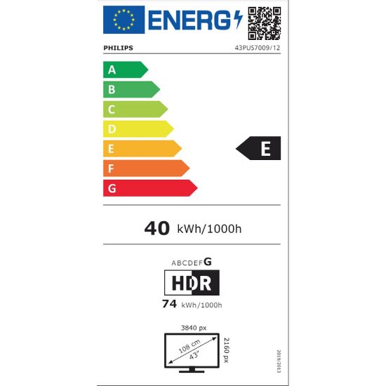 LED TV 43" PHILIPS 43PUS7009/12, Smart TV, 4K UHD, DVB-T2/C/S2, HDMI, Wi-Fi, USB - energetski razred E