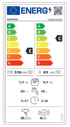 Perilica/sušilica rublja SAMSUNG WD80T634DBH/S7, 1400 o/min, do 8/5 Kg, Eco Bubble, Air Wash, AI Control, SmartThings App, energetski razred C/E, WiFi, bijela