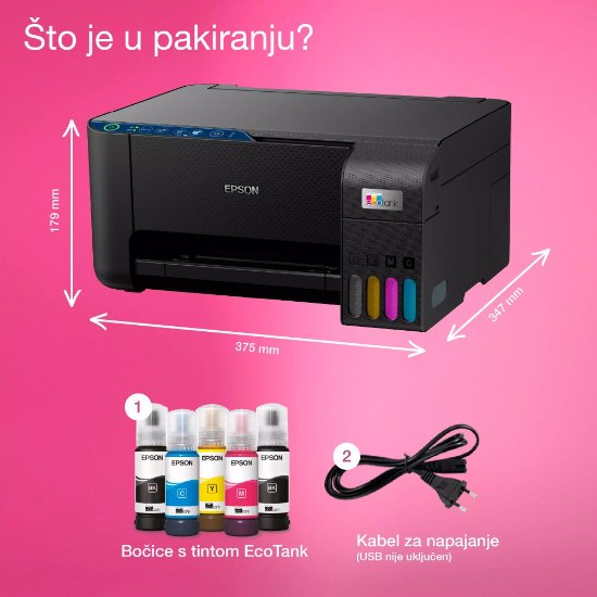Multifunkcijski printer EPSON EcoTank L3271, printer/scanner/copy, 5760 x 1440, WiFi, USB, crni
