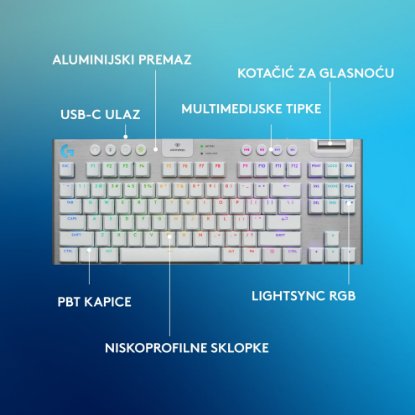 Tipkovnica LOGITECH Gaming G915 X TKL Tactile, RGB, mehanička, US Layout, USB, bijela